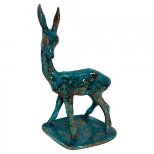 Scultura italiana in ceramica smaltata turchese raffigurante un cerbiatto, Magri, anni ’60